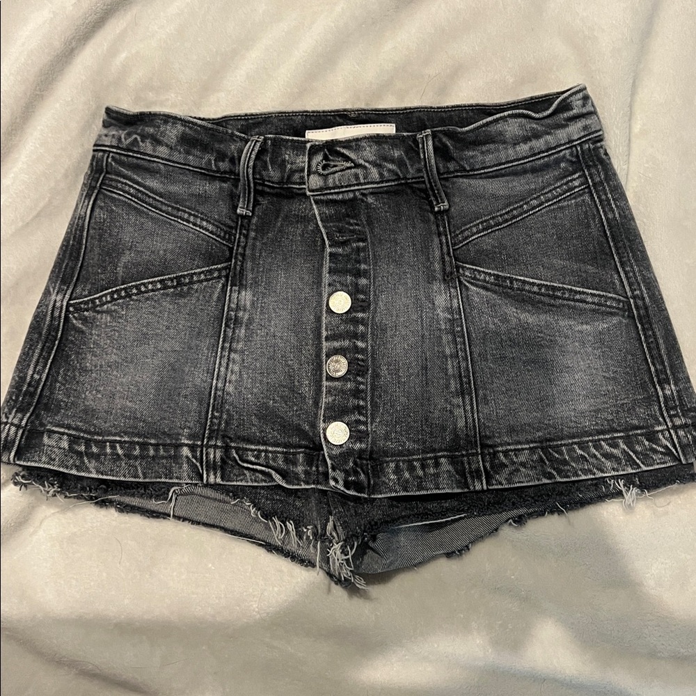 Mother SUPERIOR-Stylish Gray Denim Button-Up SKORT